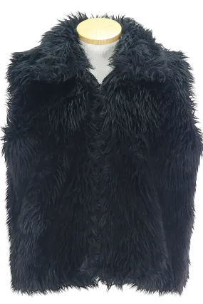 80s Painted Pony Black Faux Fur Vest     L