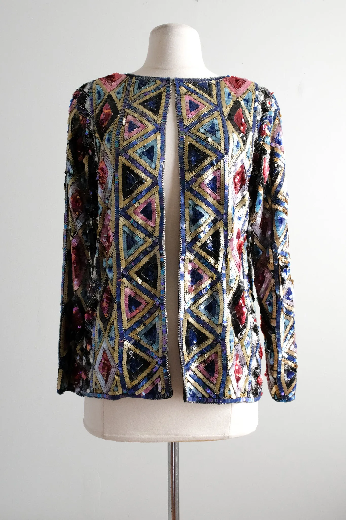 Amazing 1980's Diamond Sequin Statement Jacket / Sz M/L