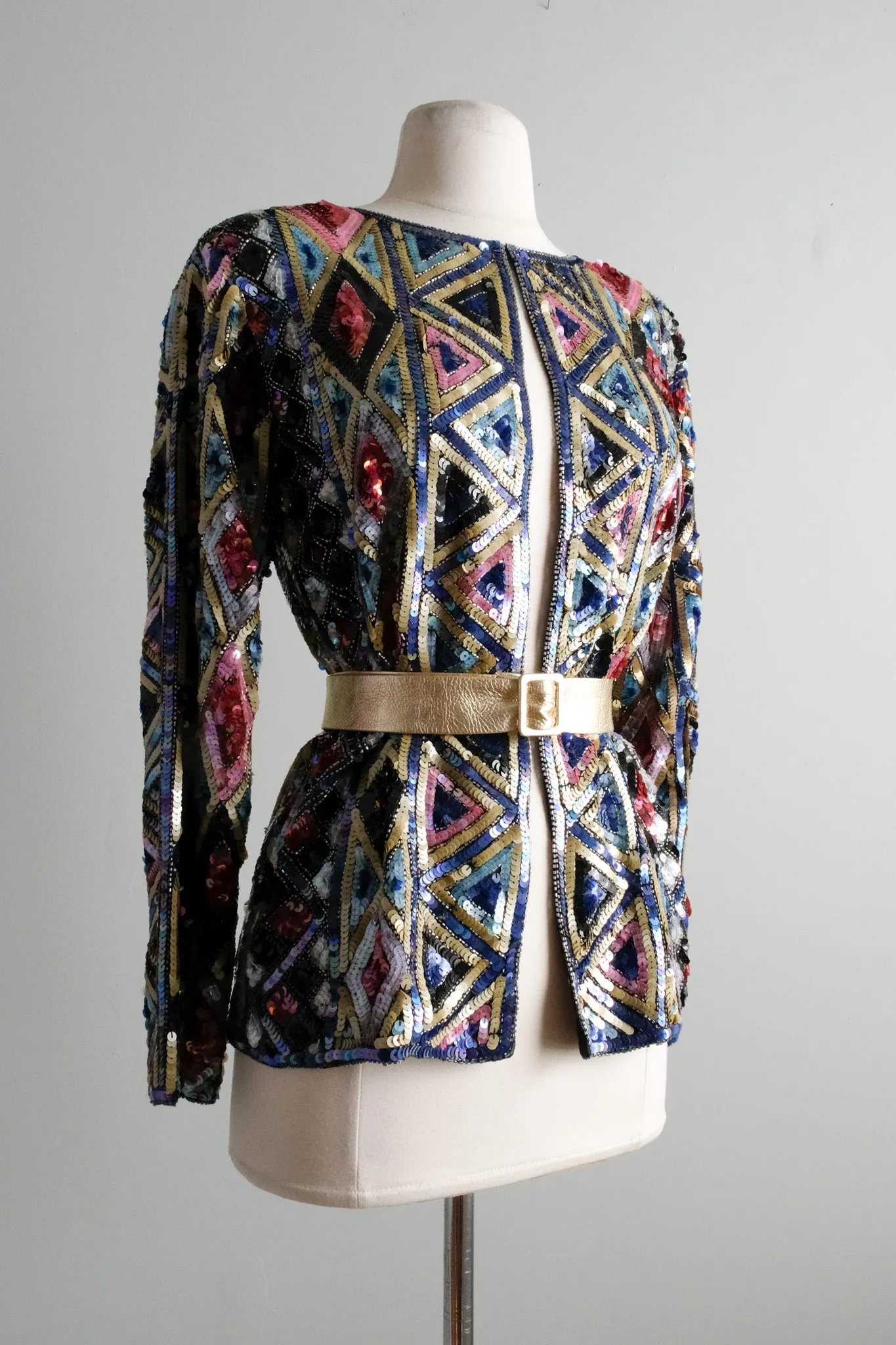 Amazing 1980's Diamond Sequin Statement Jacket / Sz M/L