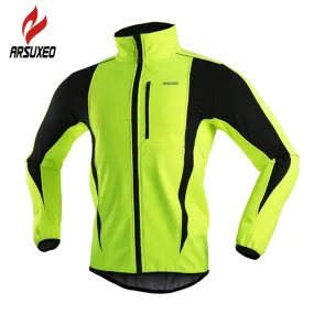 ARSUXEO Winter Warm Up Thermal Fleece Cycling Jacket Bicycle MTB Road Bike Clothing Windproof Waterproof Long Jersey Jersey