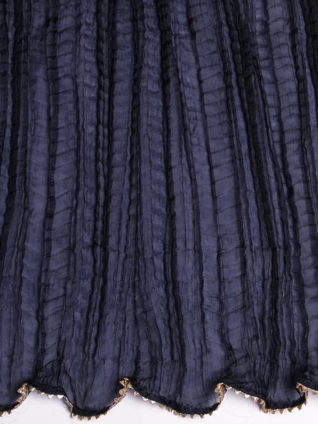 Bandhani Printed Mirror Embroidered Angular Hem Kurta With Pants & Crushed Dupatta - Navy Blue