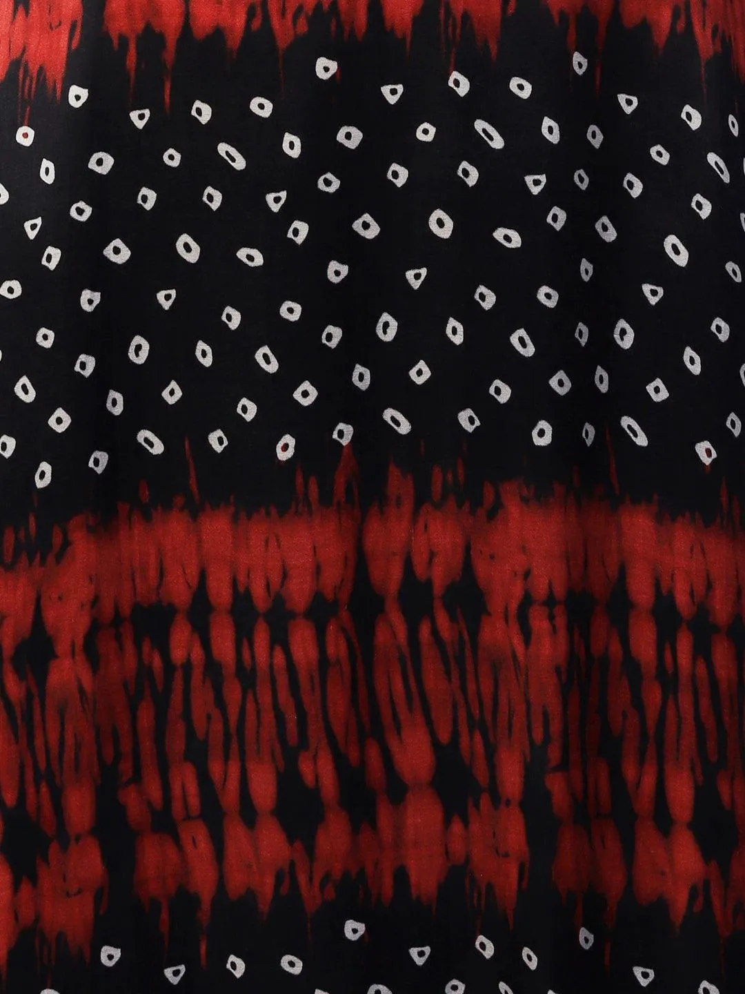 Bandhani Printed Mirror Embroidered Angular Hem Kurta With Pants & Crushed Dupatta - Navy Blue