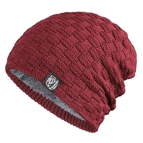 Beanie Camping Gear Must Haves Lined Hat Unisex Slouchy Medium Color Burgundy