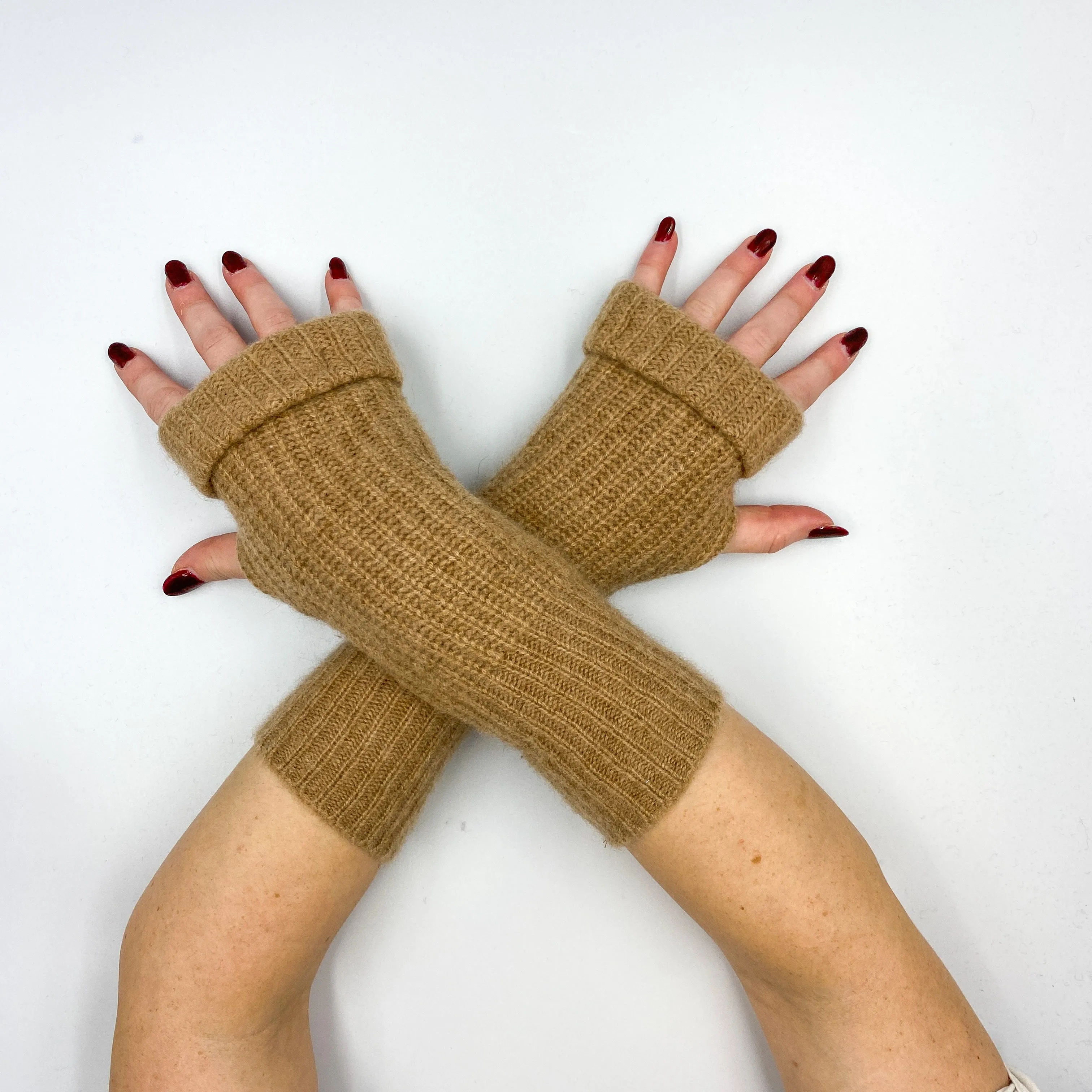 Biscuit Brown Chunky Knit Fingerless Gloves
