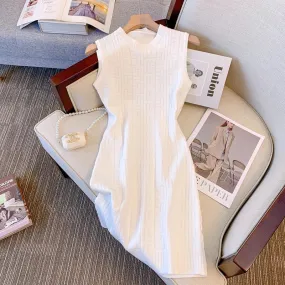 Bjlxn - Sleeveless Vest Dress For Women 2024 Summer Jacqurd Knitted Elegant Sexy A-line Mini Dresses Vintage Fashion Ladies Vestidos