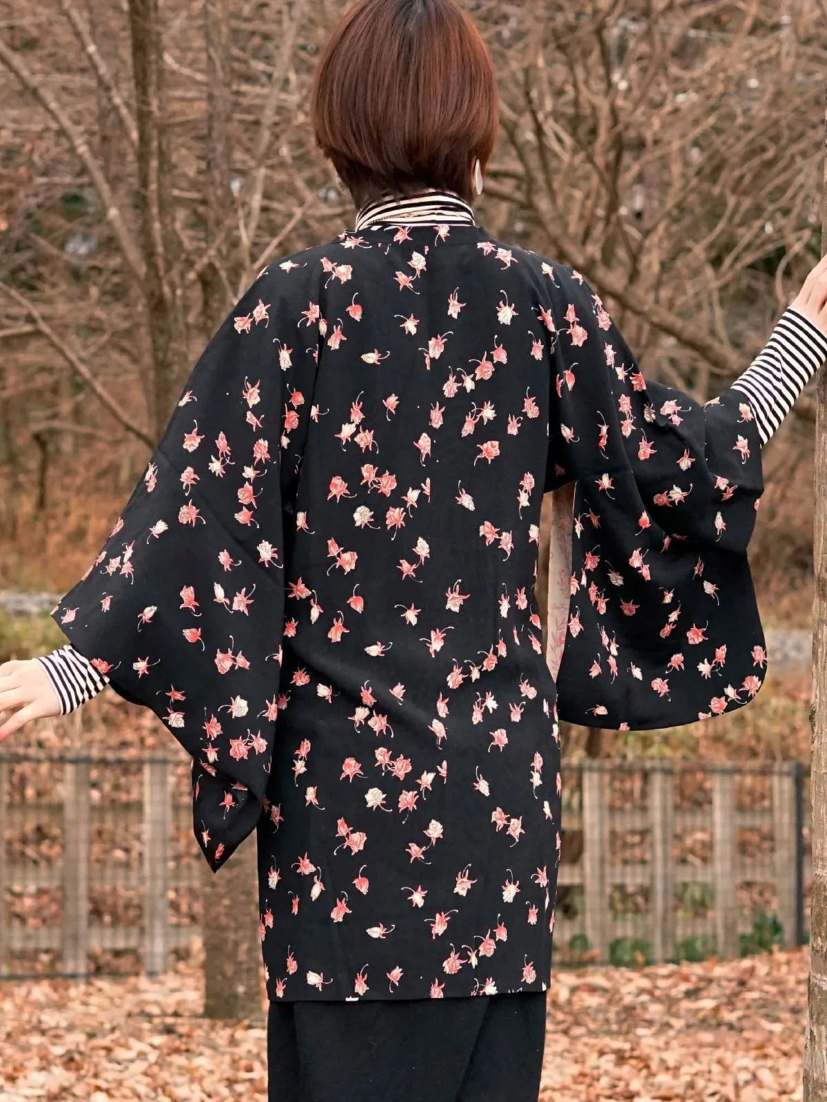 Black michiyuki with flower design