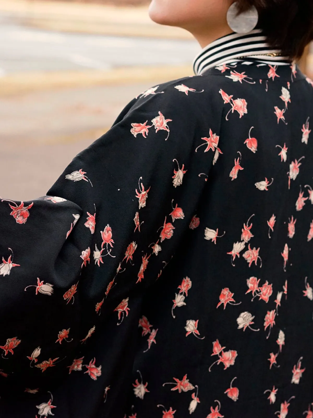 Black michiyuki with flower design