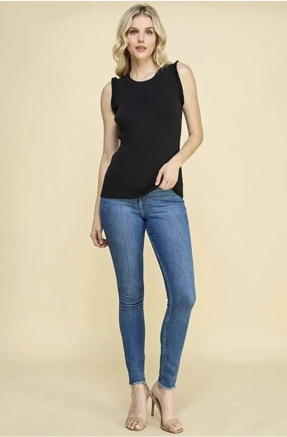 Black Ruffle Sleeve Tank - #7372-7377