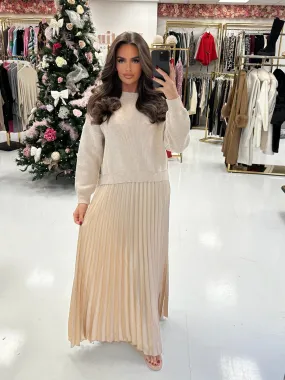 Blake Champagne Pleated Skirt Jumper Dress