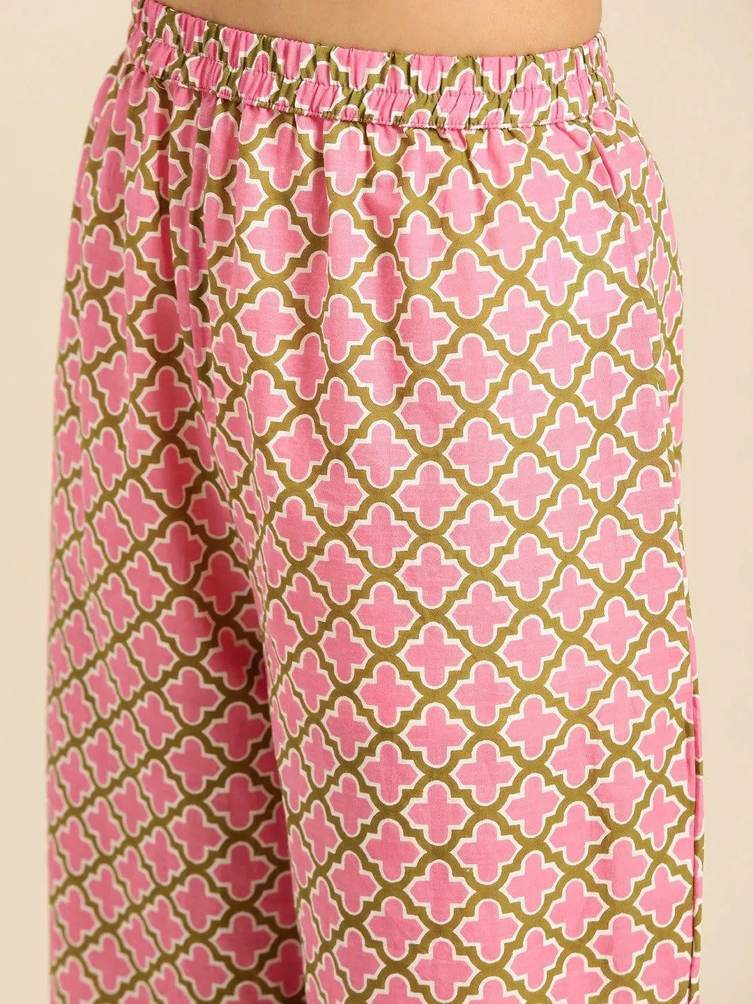 Blue & Pink Pure Cotton Printed Tunic with Palazzos