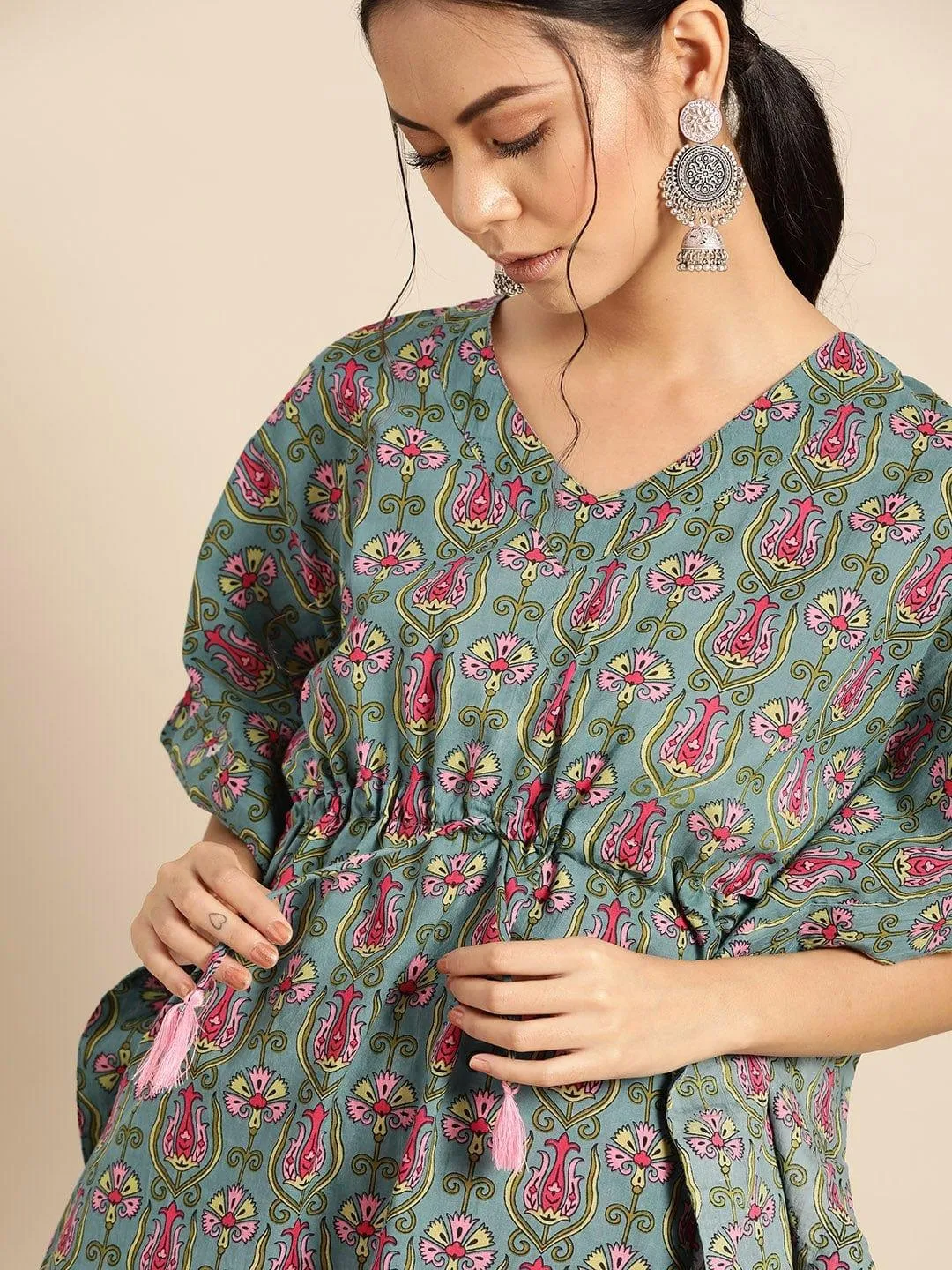 Blue & Pink Pure Cotton Printed Tunic with Palazzos