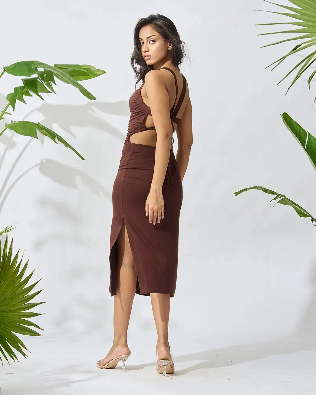 Bodycon Knee Length Dress with Back String Detail