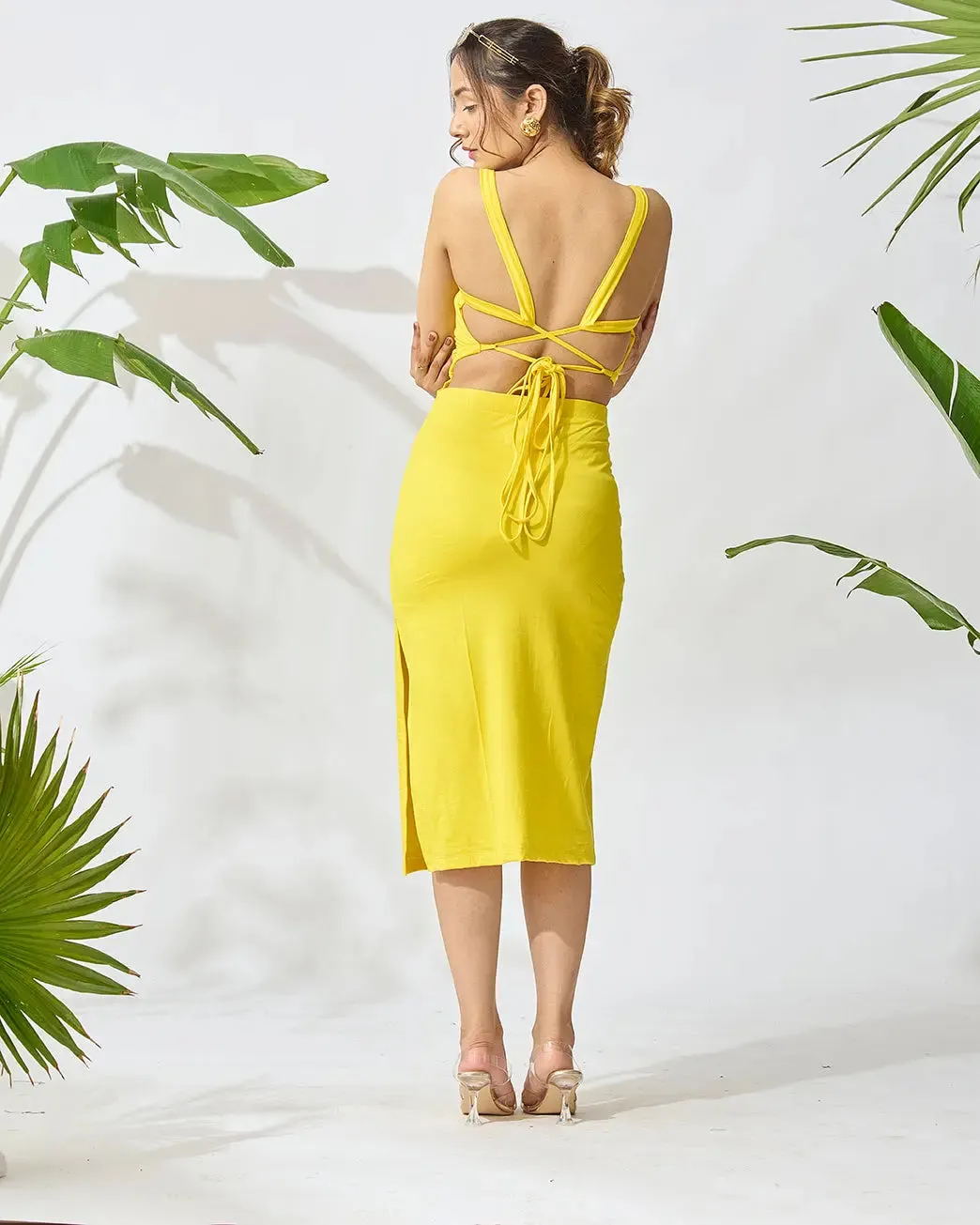 Bodycon Knee Length Dress with Back String Detail