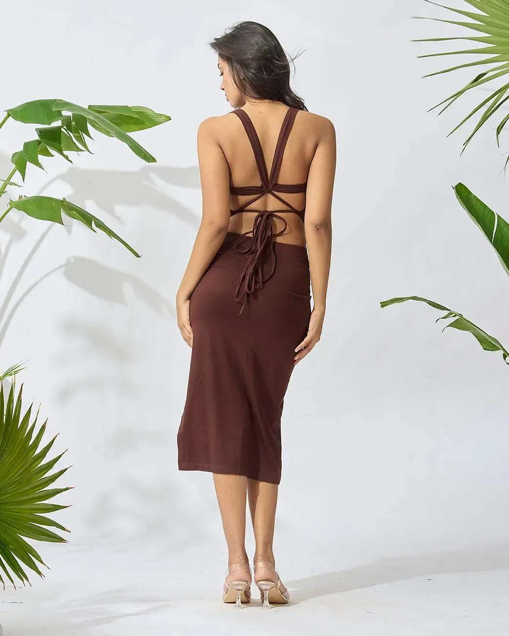 Bodycon Knee Length Dress with Back String Detail