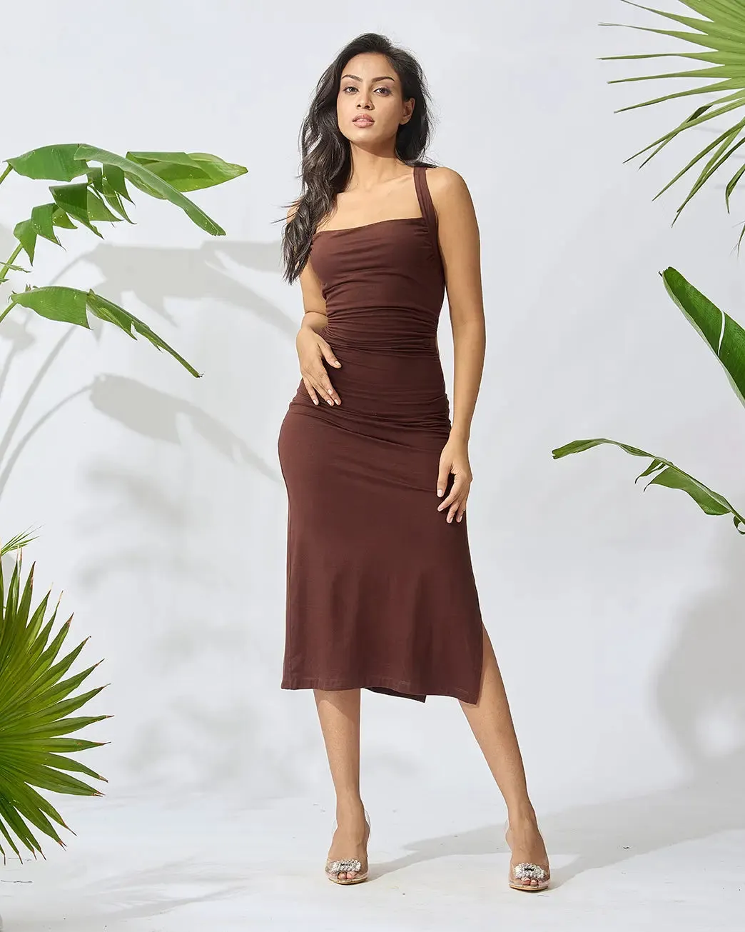 Bodycon Knee Length Dress with Back String Detail