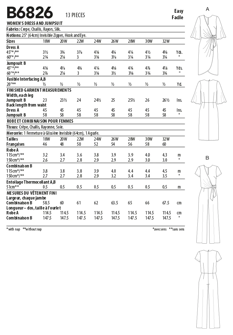 Butterick Dress and Jumpsuit B6826