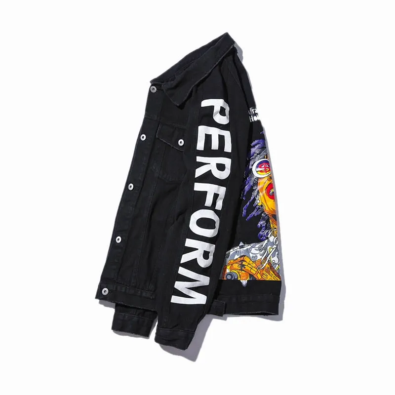 Character Printed Streetwear Hip Hop Rapper Casual Men Jacket