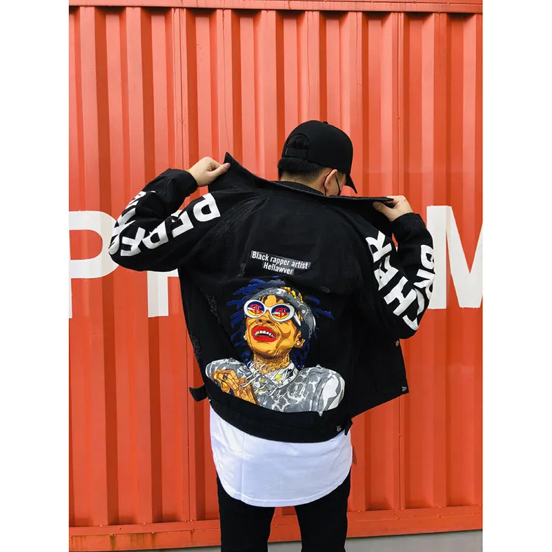 Character Printed Streetwear Hip Hop Rapper Casual Men Jacket
