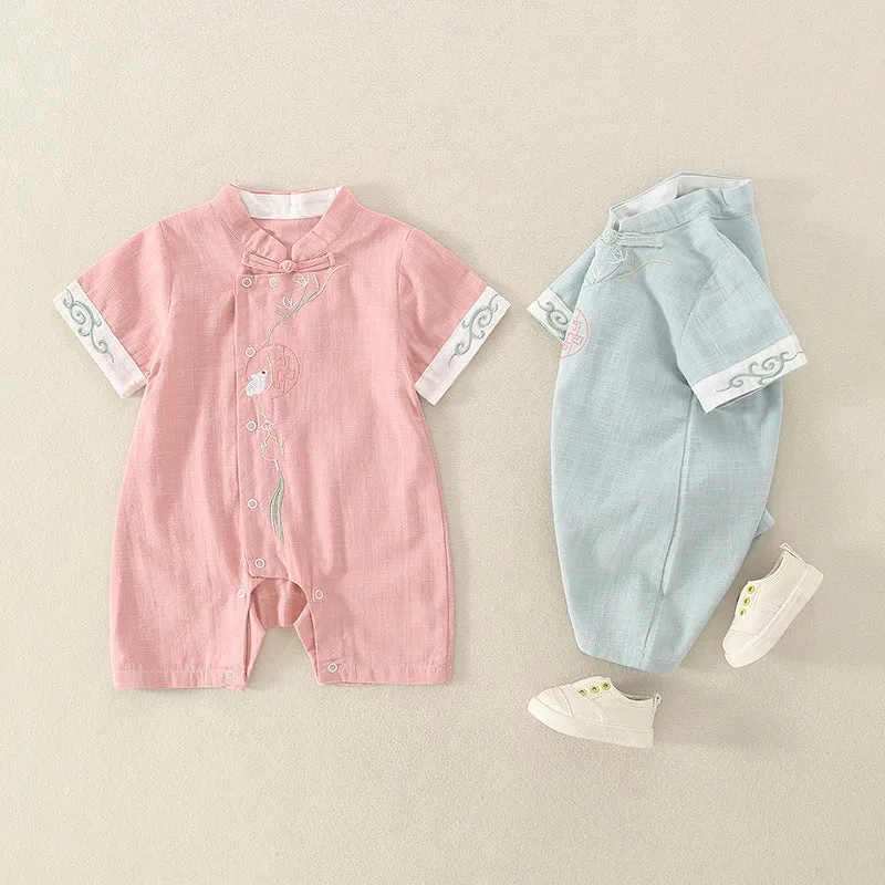 Chinese Style One Year Old Celebration Dress Male and Female Baby Hundred Days Jumpsuit Summer Baby Zhuazhou Tang Suit Thin Romper Rabbit