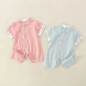 Chinese Style One Year Old Celebration Dress Male and Female Baby Hundred Days Jumpsuit Summer Baby Zhuazhou Tang Suit Thin Romper Rabbit