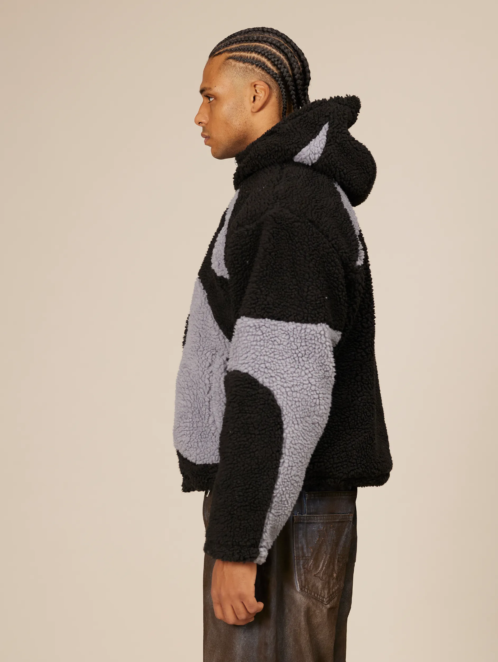 CONTRAST BALACLAVA FLEECE JACKET "BLACK/GREY"