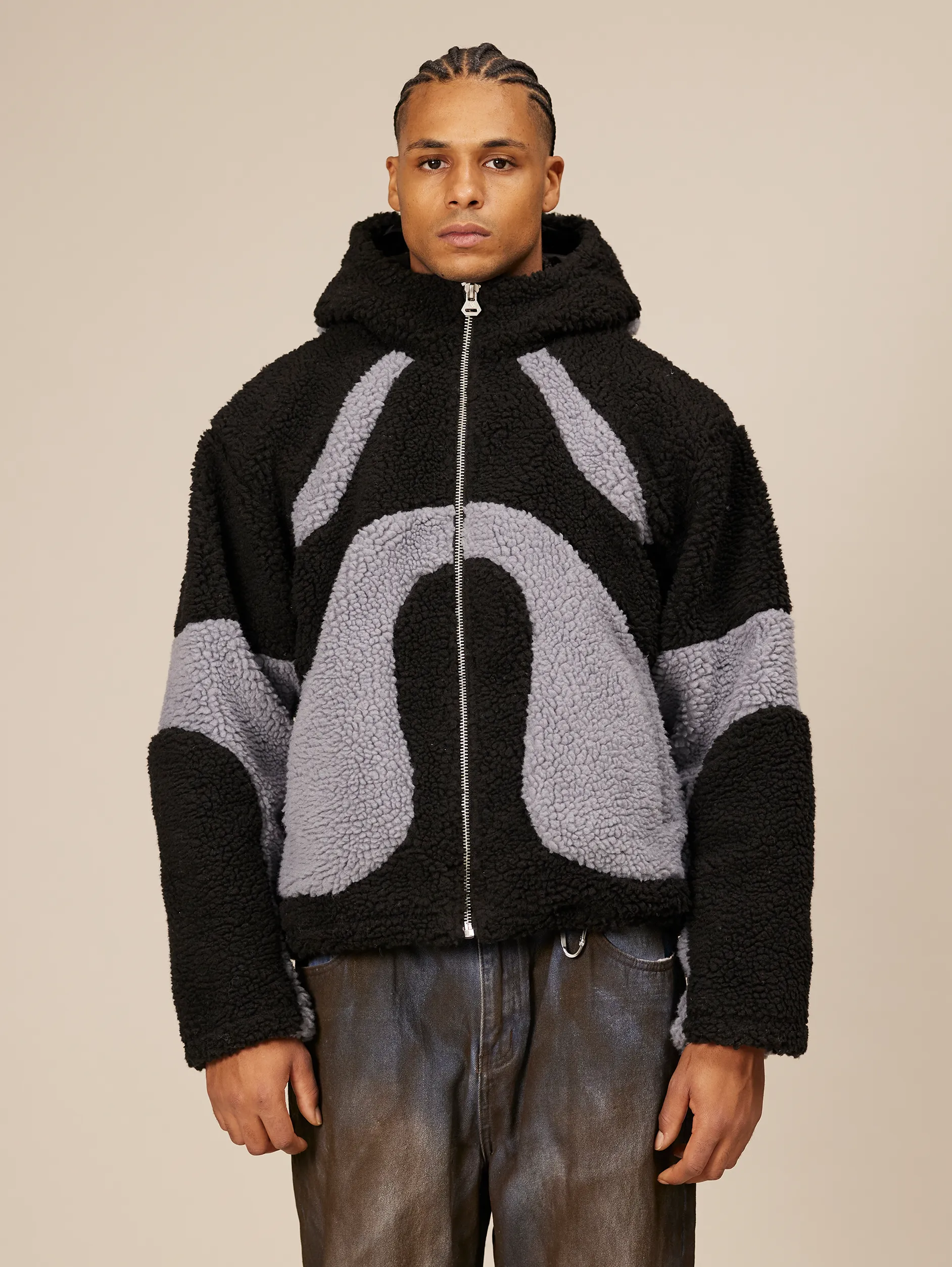 CONTRAST BALACLAVA FLEECE JACKET "BLACK/GREY"