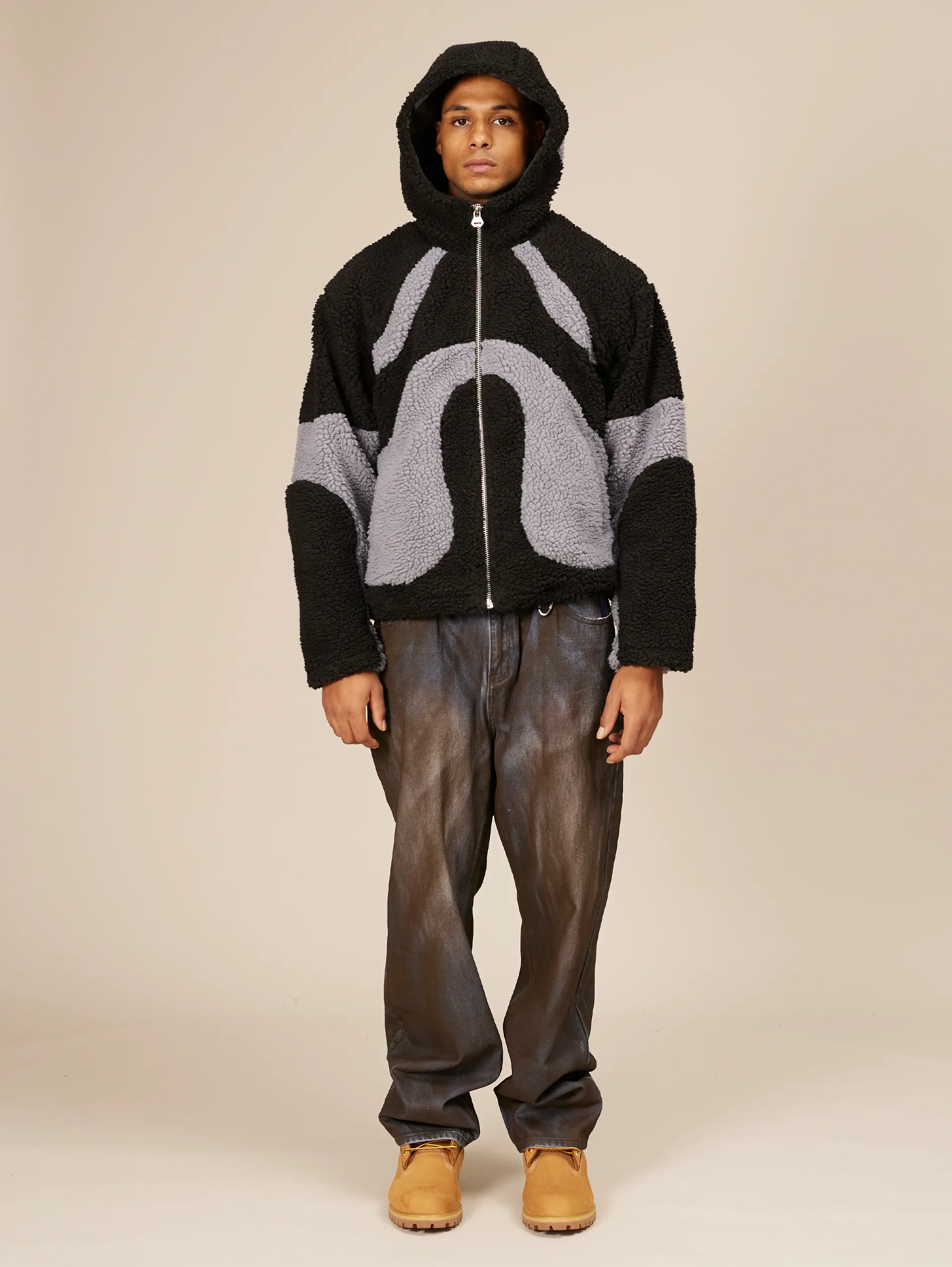 CONTRAST BALACLAVA FLEECE JACKET "BLACK/GREY"