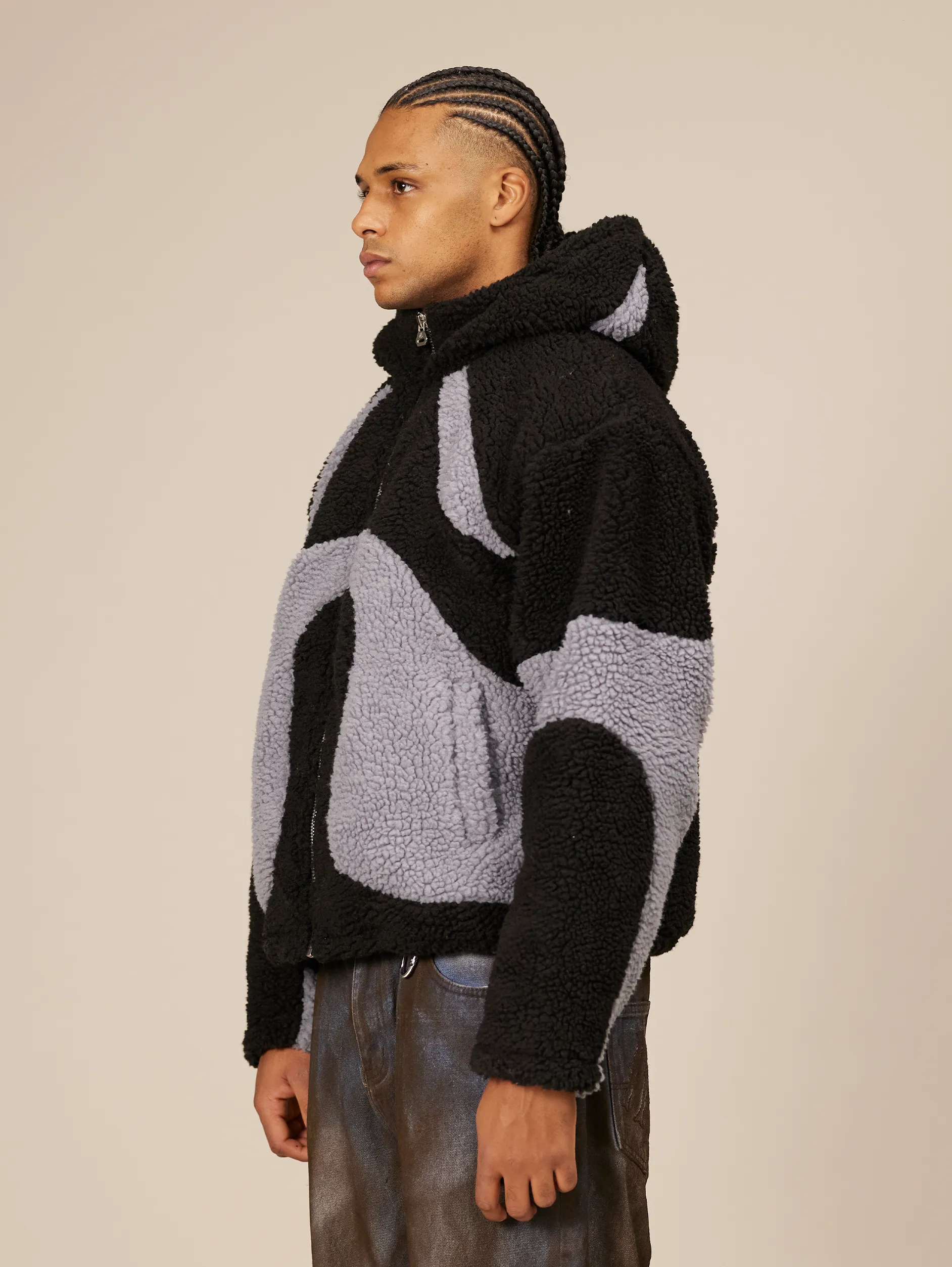 CONTRAST BALACLAVA FLEECE JACKET "BLACK/GREY"