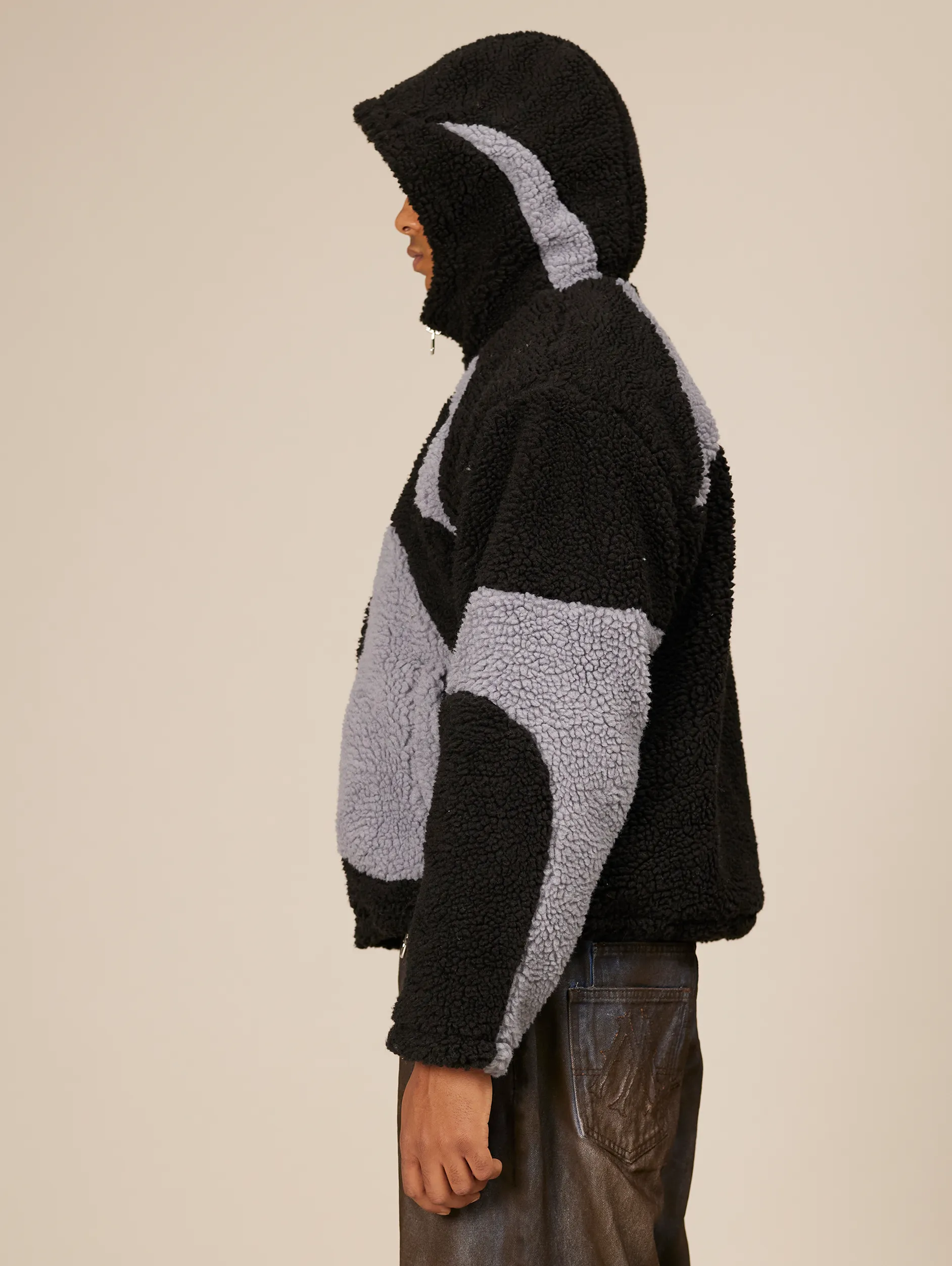 CONTRAST BALACLAVA FLEECE JACKET "BLACK/GREY"