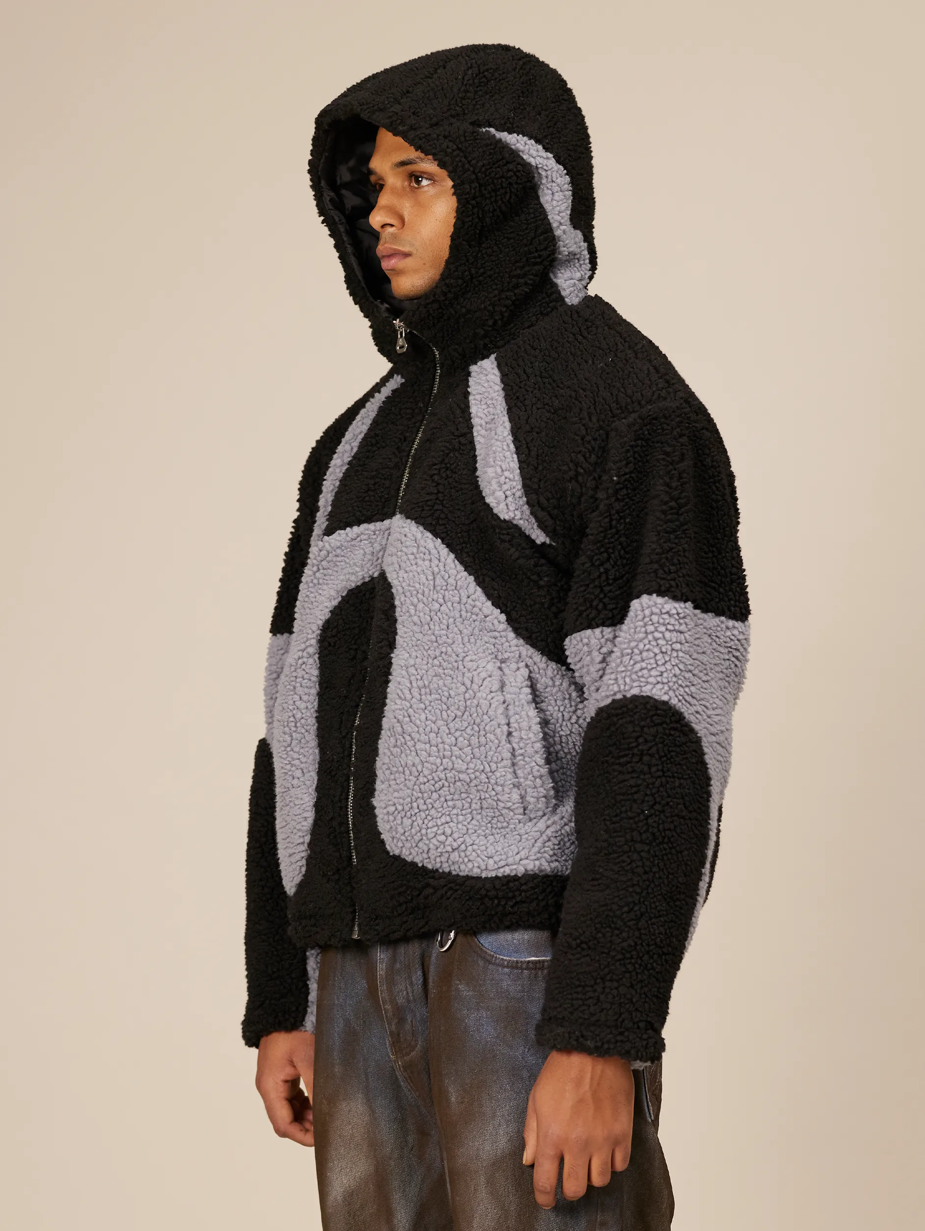 CONTRAST BALACLAVA FLEECE JACKET "BLACK/GREY"