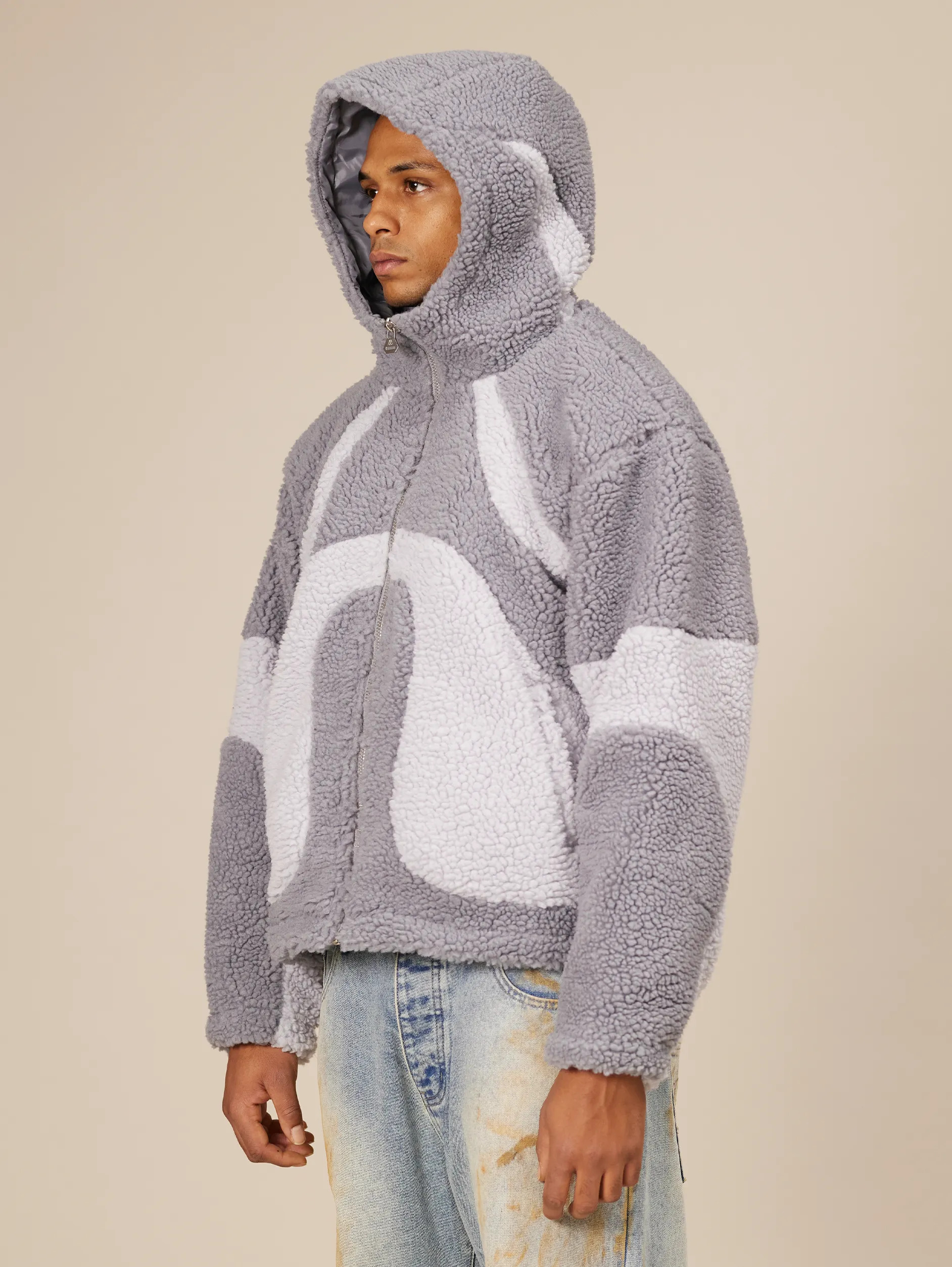 CONTRAST BALACLAVA FLEECE JACKET "GREY"