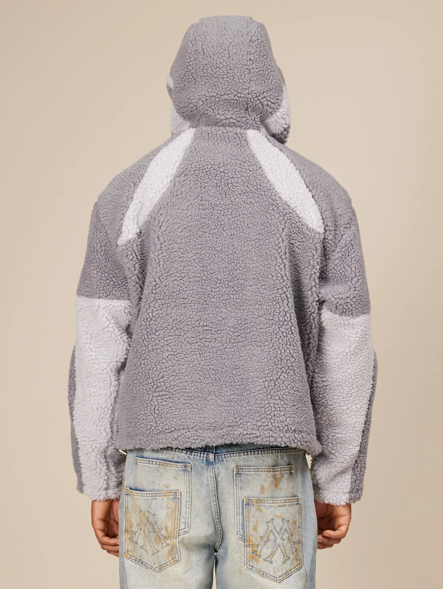 CONTRAST BALACLAVA FLEECE JACKET "GREY"