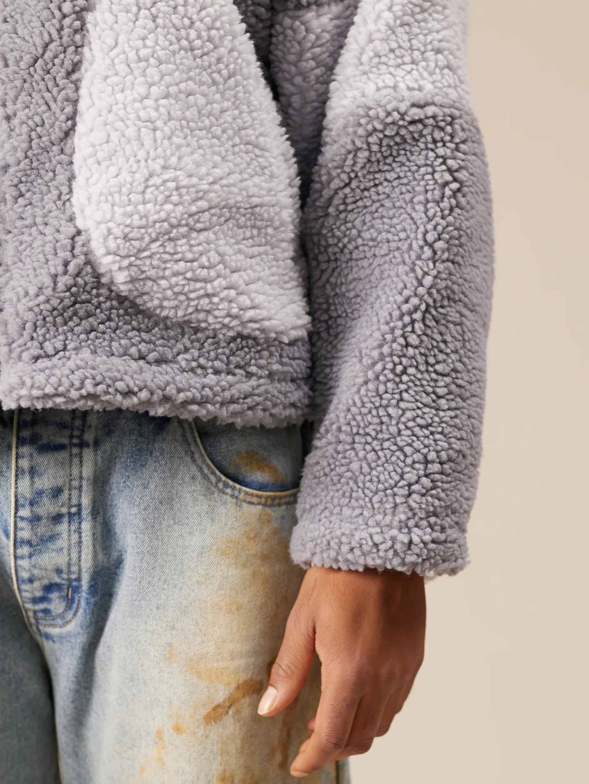CONTRAST BALACLAVA FLEECE JACKET "GREY"