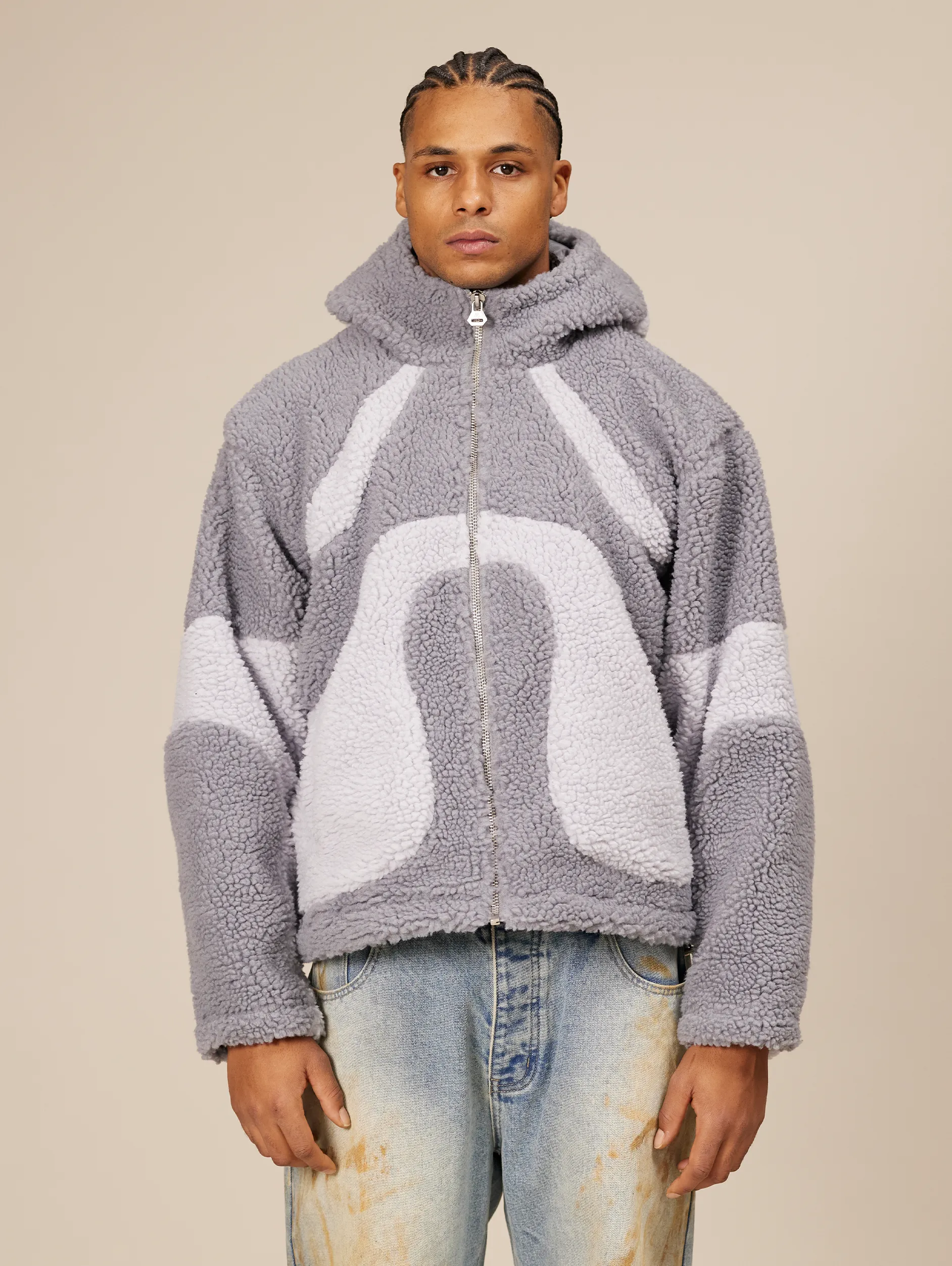 CONTRAST BALACLAVA FLEECE JACKET "GREY"