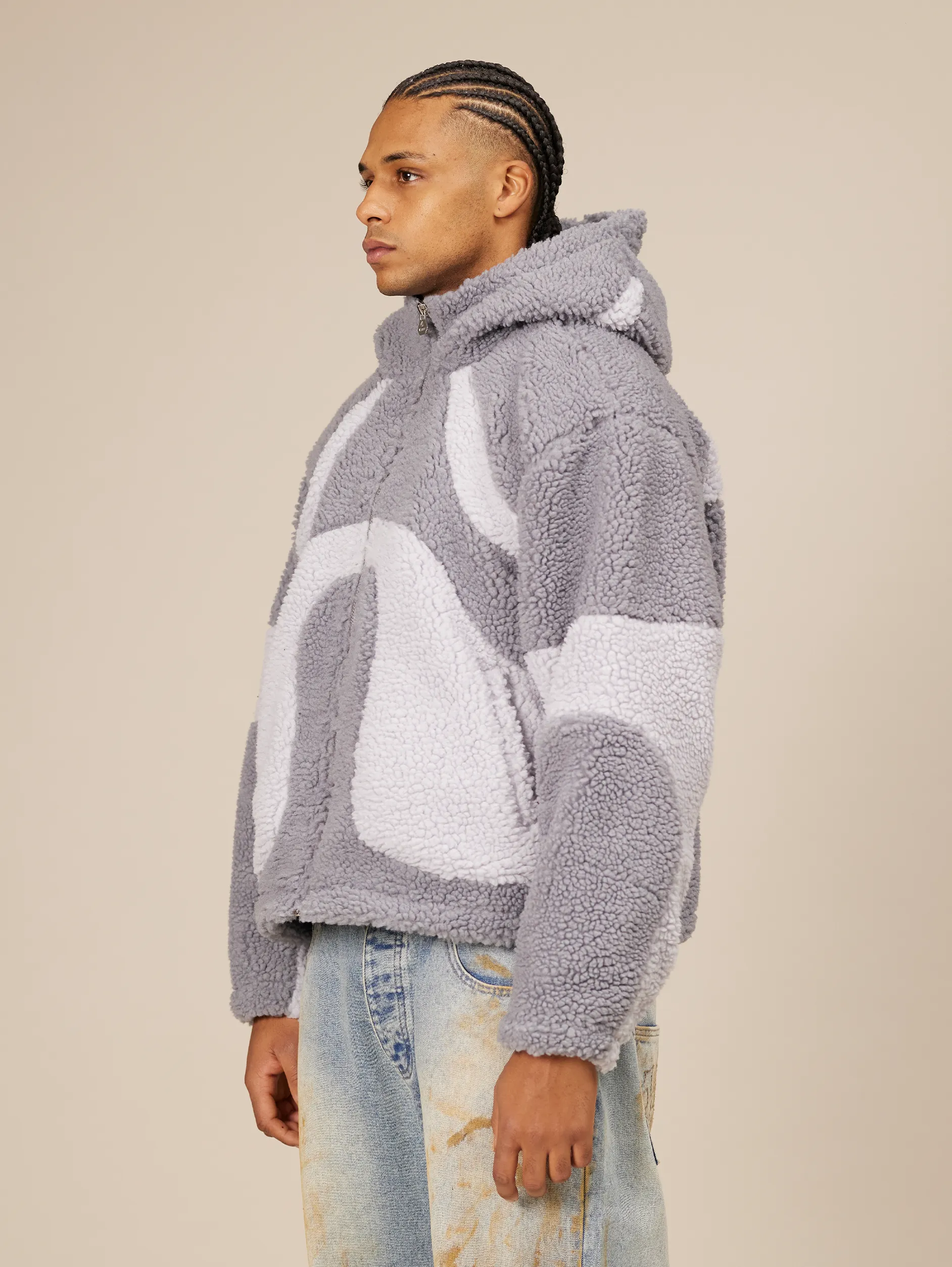 CONTRAST BALACLAVA FLEECE JACKET "GREY"