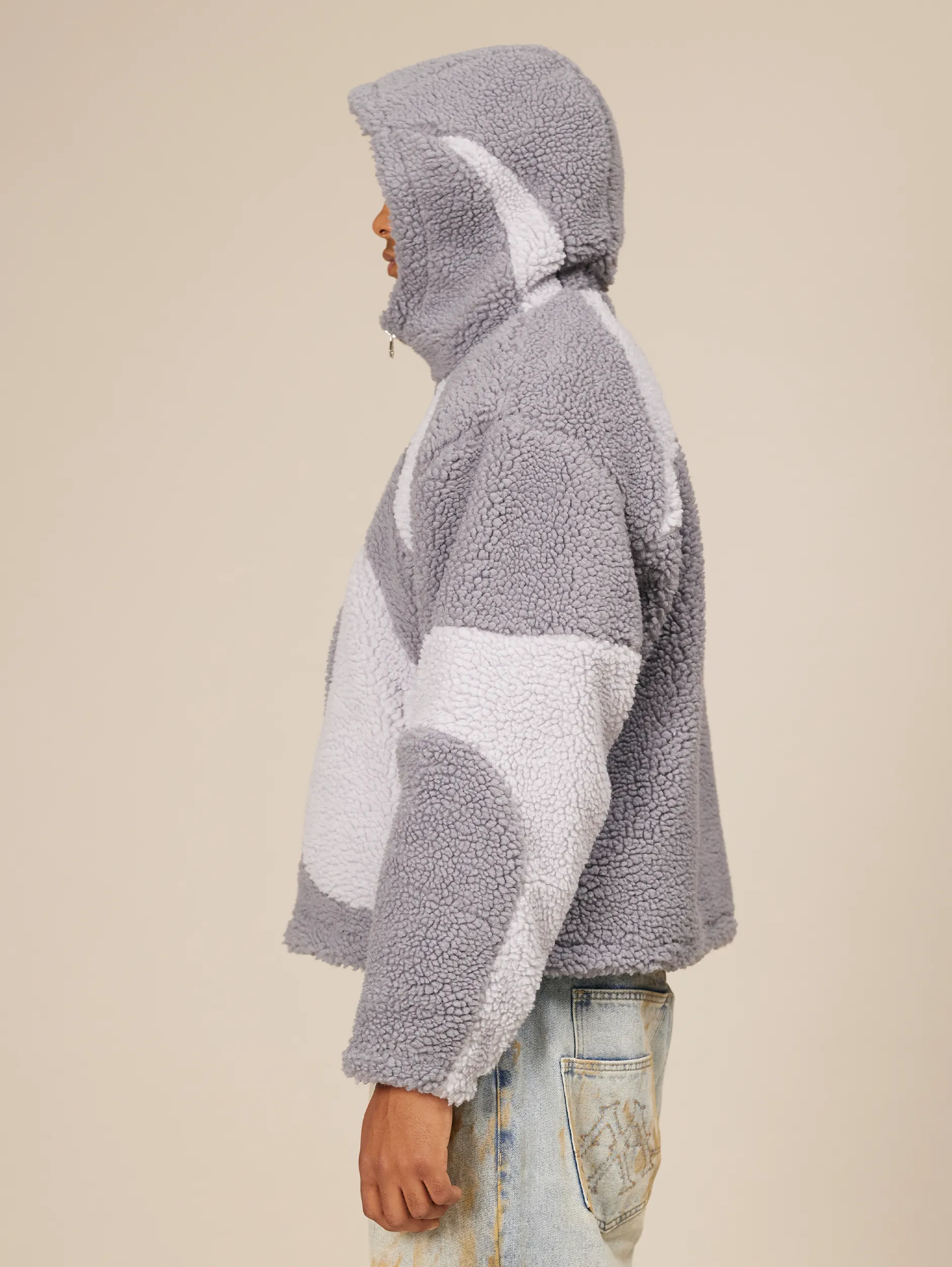 CONTRAST BALACLAVA FLEECE JACKET "GREY"