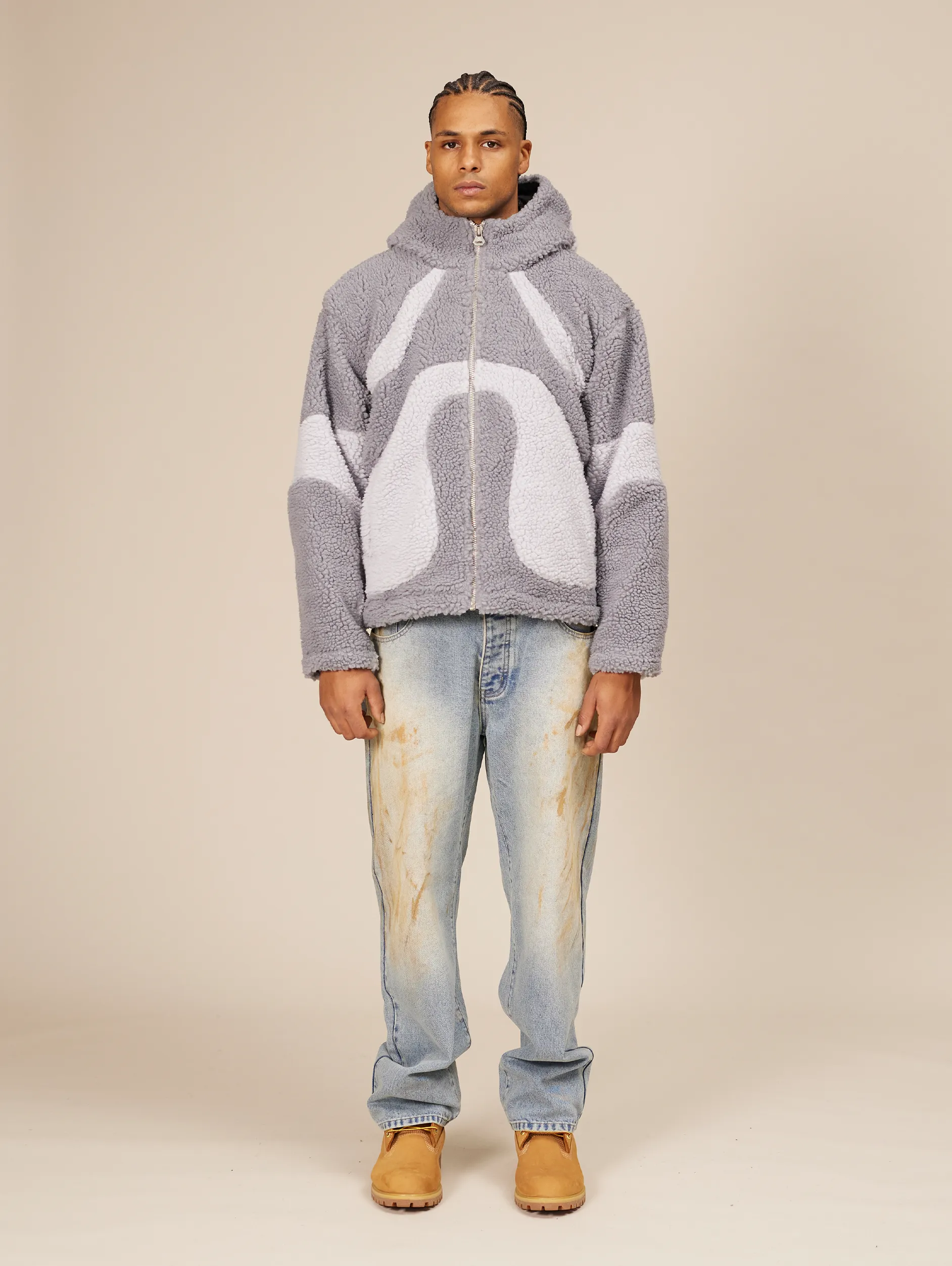 CONTRAST BALACLAVA FLEECE JACKET "GREY"