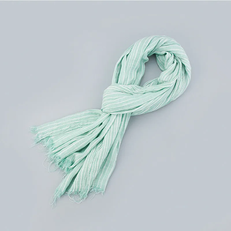 Cotton And Linen Scarf Chinese Literary Style Striped Fringed Drape