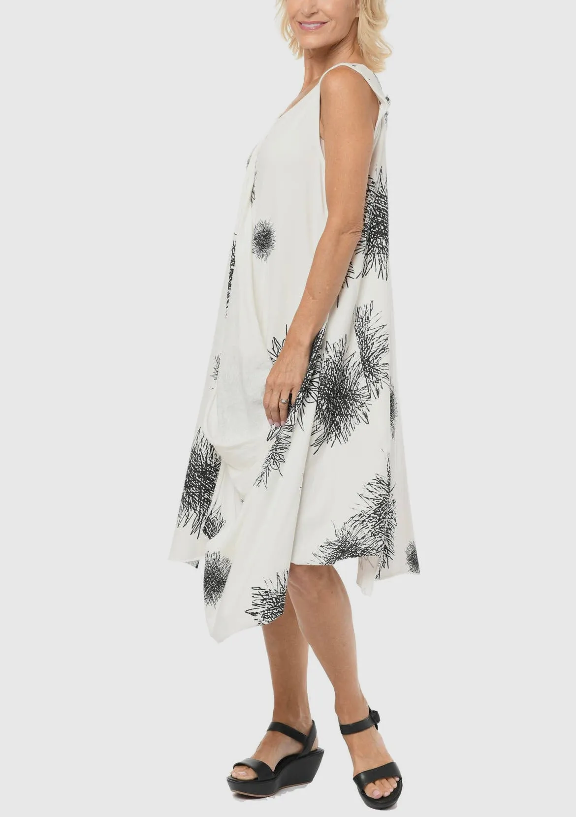 Cotton Dress in Ivory Scribble