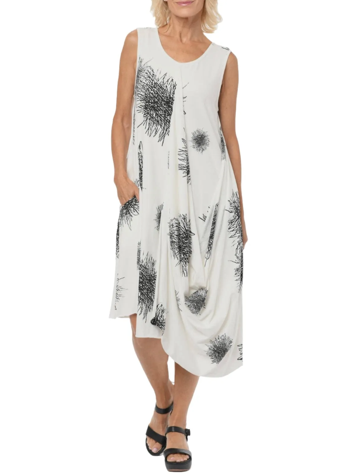 Cotton Dress in Ivory Scribble