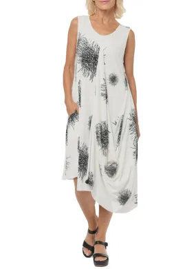 Cotton Dress in Ivory Scribble