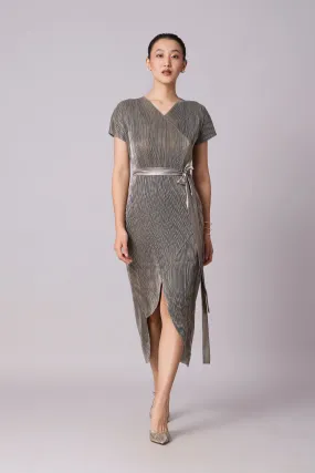 Delphi Overlap Dress - Grey & Gold