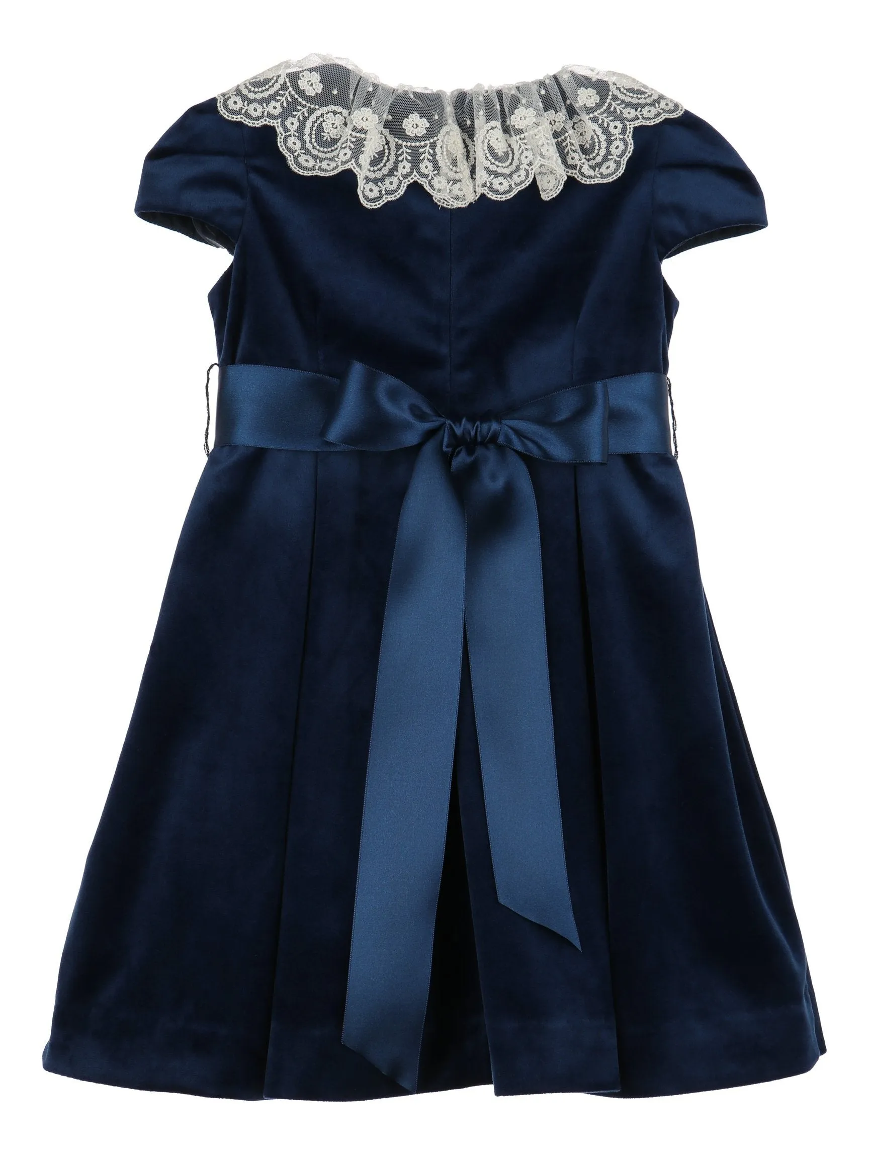 Deluxe Velvet Dress w/ Lace - Navy