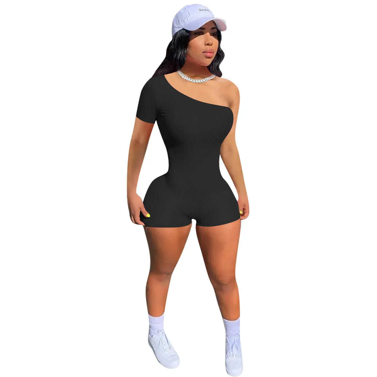Designers Women jumpsuits summer romper Clothes  women's rib one shoulder Jumpsuit amp rompers short