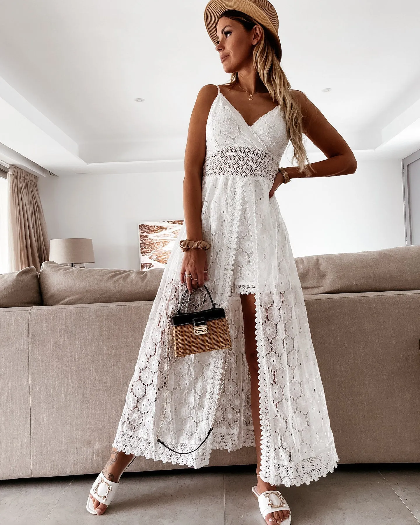 Diane Dress with Lace Slit Shorts