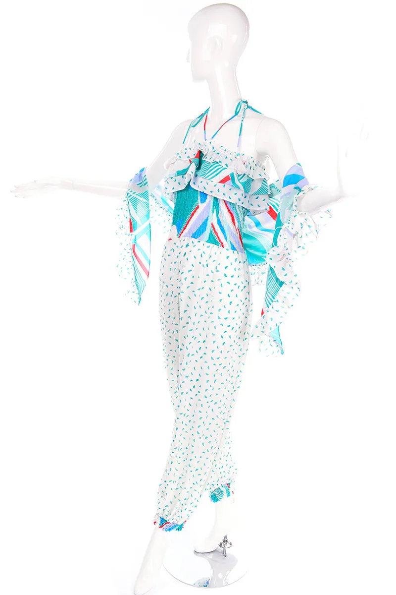Diane Freis Vintage Jumpsuit W/ Ruffles Balloon Legs & Matching Wrap 12/14