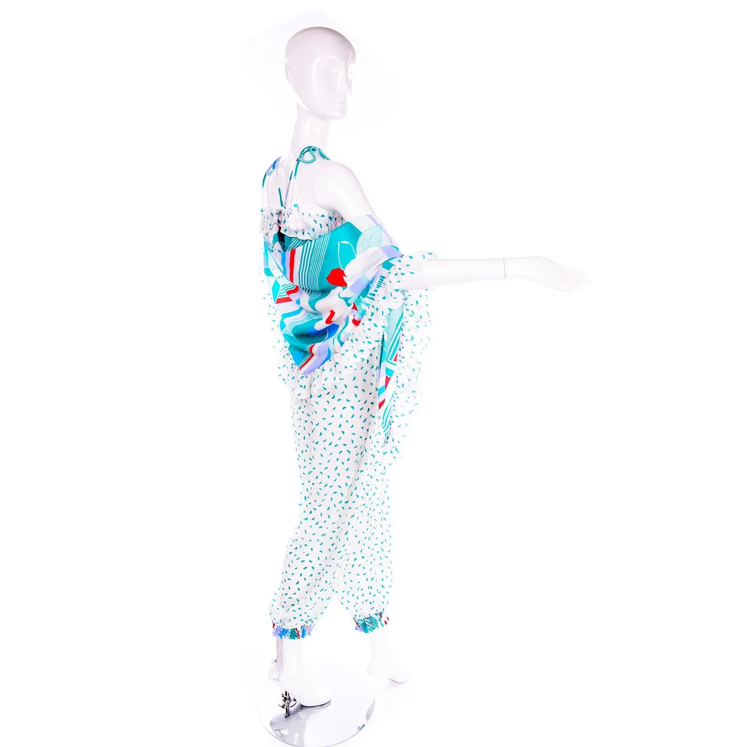 Diane Freis Vintage Jumpsuit W/ Ruffles Balloon Legs & Matching Wrap 12/14