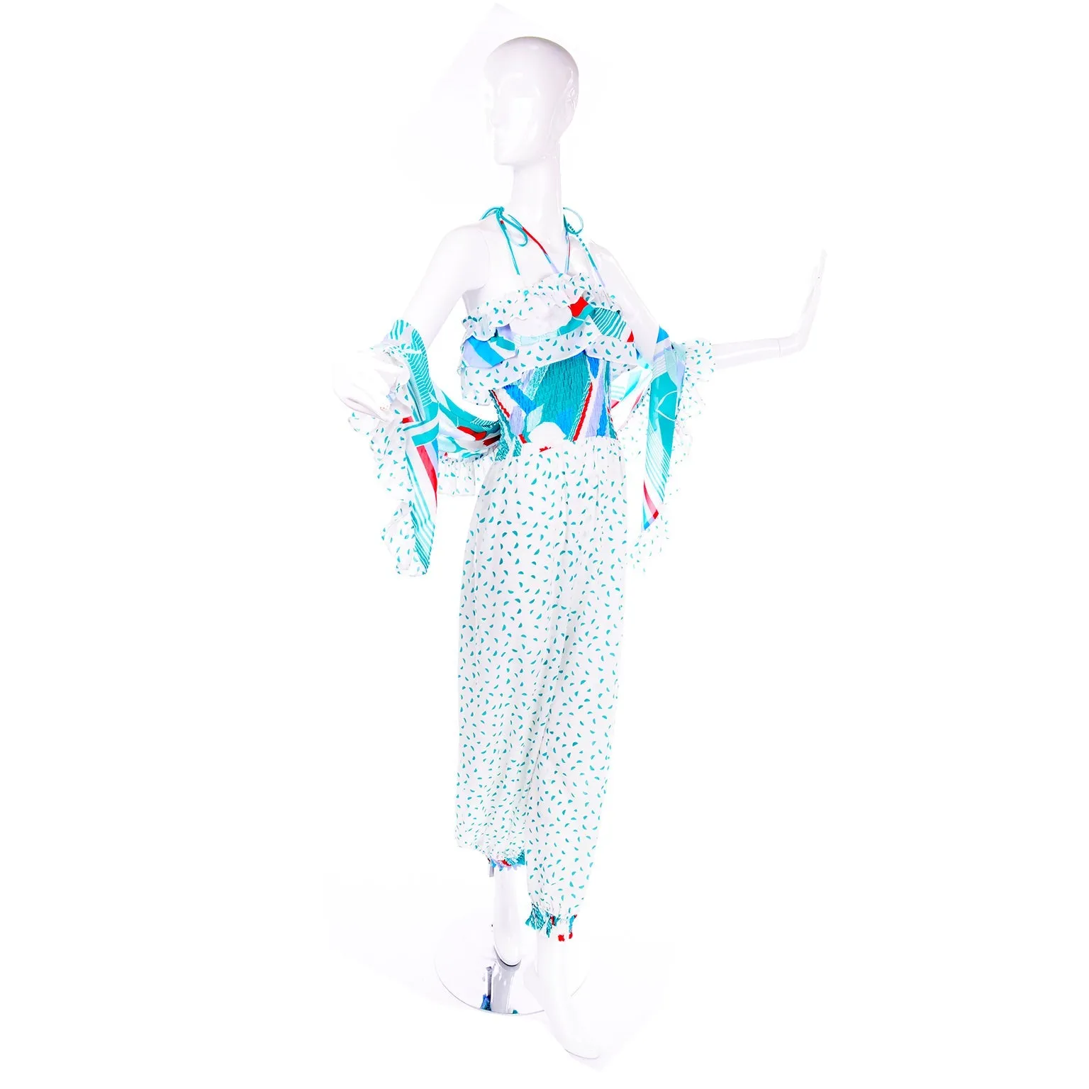 Diane Freis Vintage Jumpsuit W/ Ruffles Balloon Legs & Matching Wrap 12/14