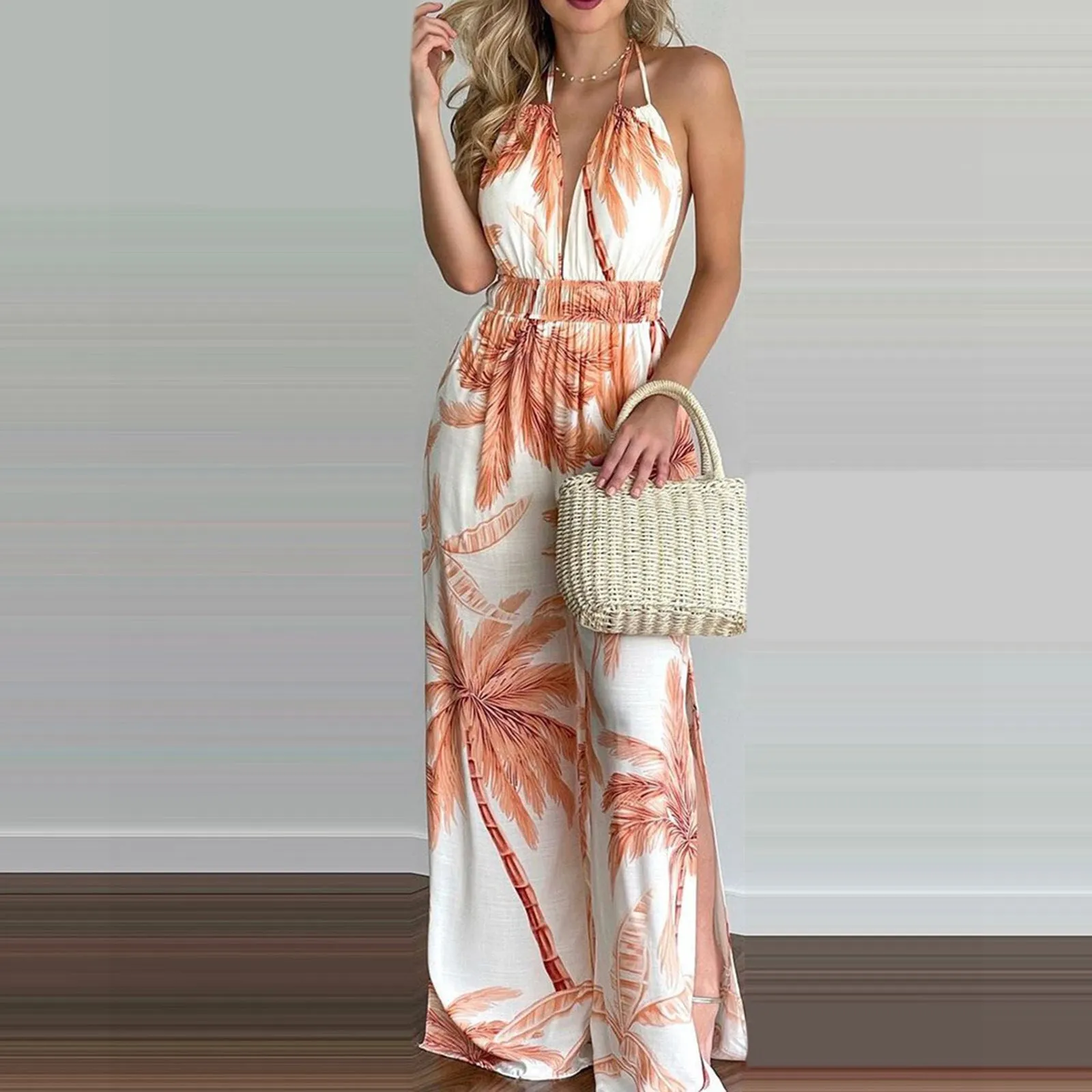 DUNNMALL  New European and American Women's Clothing Dress Wish Independent Station Digital Printing Colorful Jumpsuit Women