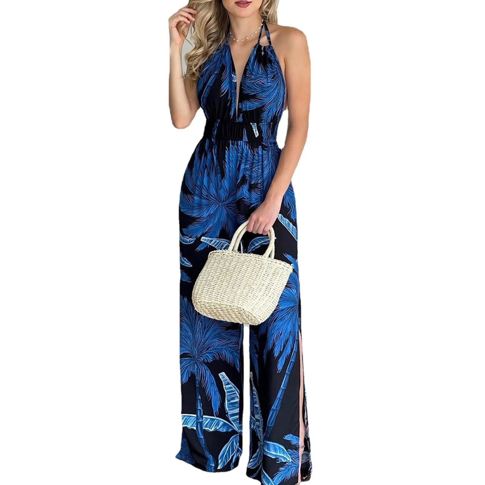 DUNNMALL  New European and American Women's Clothing Dress Wish Independent Station Digital Printing Colorful Jumpsuit Women